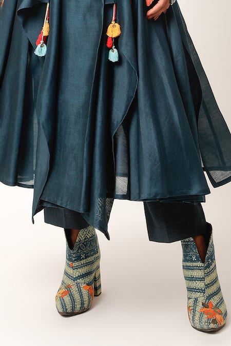 Buy Jajaabor Blue Silk Chanderi Embroidered And Landscape Panelled Yoke Angarkha & Pant Set Online at Aza Fashions Buy_Jajaabor_Blue Silk Chanderi Embroidered And Landscape Panelled Yoke Angarkha & Pant Set _Online_at_Aza_Fashions