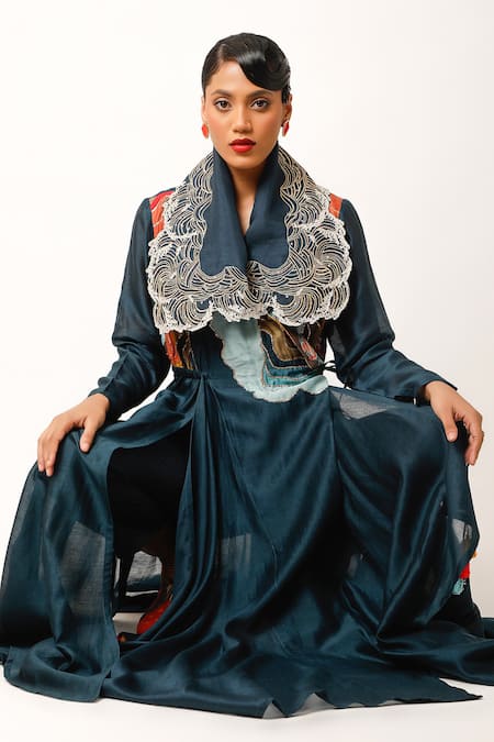 Buy Jajaabor Blue Cotton, Silk Fringe, Embroidery Thread Work Collar Angarkha And Pant Set Online at Aza Fashions Buy_Jajaabor_Blue Cotton, Silk Fringe, Embroidery Thread Work Collar Angarkha And Pant Set _Online_at_Aza_Fashions