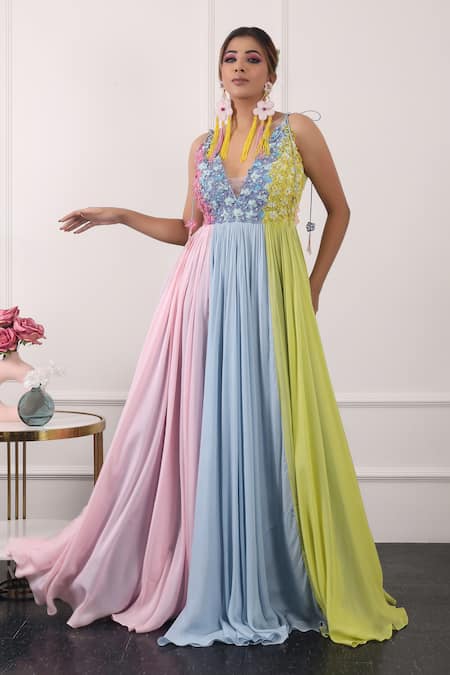 Multi Color Georgette Gown - Na Dhukan - Pure Desi Market