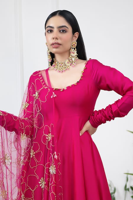 Kiran Kalsi Pink Silk, Net Embroidery Raw Anarkali Sharara Set Online at Aza Fashions Kiran Kalsi_Pink Silk, Net Embroidery Raw Anarkali Sharara Set _Online_at_Aza_Fashions