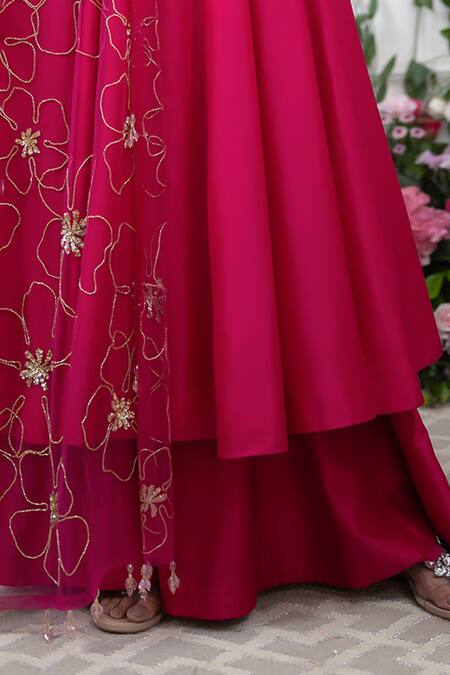 Buy Kiran Kalsi Pink Silk, Net Embroidery Raw Anarkali Sharara Set Online at Aza Fashions Buy_Kiran Kalsi_Pink Silk, Net Embroidery Raw Anarkali Sharara Set _Online_at_Aza_Fashions