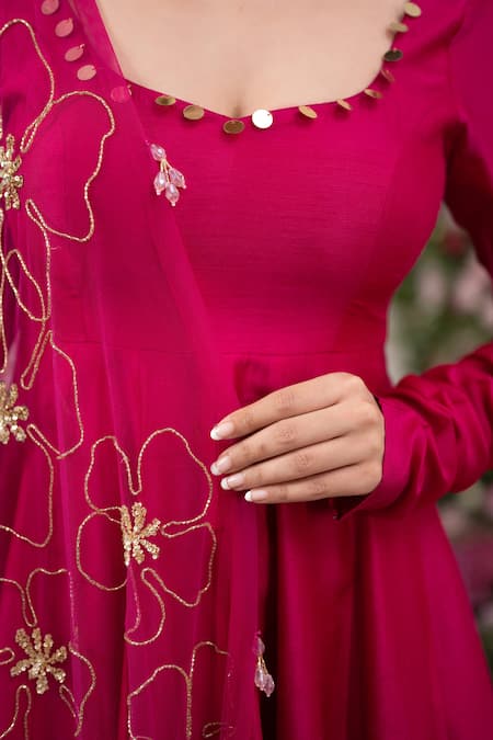 Kiran Kalsi Pink Silk, Net Embroidery Raw Anarkali Sharara Set at Aza Fashions Kiran Kalsi_Pink Silk, Net Embroidery Raw Anarkali Sharara Set _at_Aza_Fashions