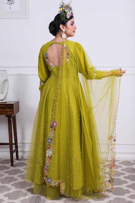 Kiran Kalsi Flower Bloom Embroidered Anarkali With Dupatta 