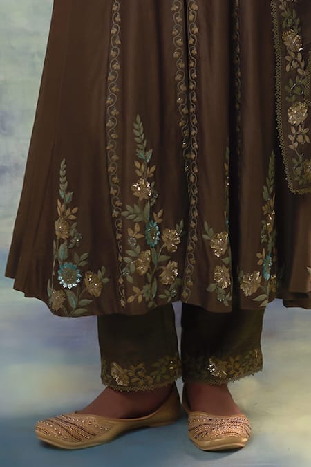 Sonia Khatri_Green Silk, Organza Embroidery Bandeau Neck Floral Kurta Palazzo Set _Online_at_Aza_Fashions