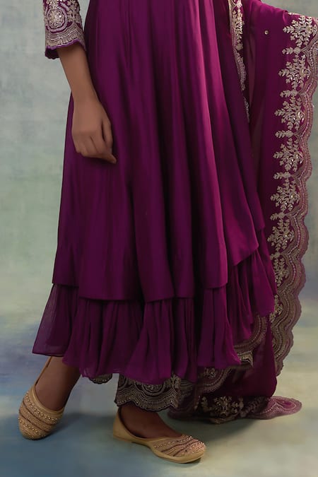 Sonia Khatri Purple Silk, Organza Embroidery V-neck Grape Vogue Anarkali Palazzo Set at Aza Fashions Sonia Khatri_Purple Silk, Organza Embroidery V-neck Grape Vogue Anarkali Palazzo Set _at_Aza_Fashions