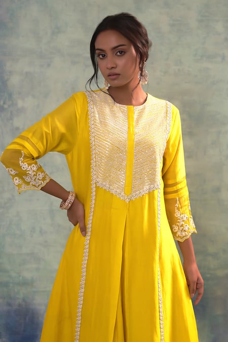 Buy Sonia Khatri Yellow Silk, Organza Embroidery, Sequins Round Neck Sunny Vivid Suit Palazzo Set Online at Aza Fashions Buy_Sonia Khatri_Yellow Silk, Organza Embroidery, Sequins Round Neck Sunny Vivid Suit Palazzo Set _Online_at_Aza_Fashions