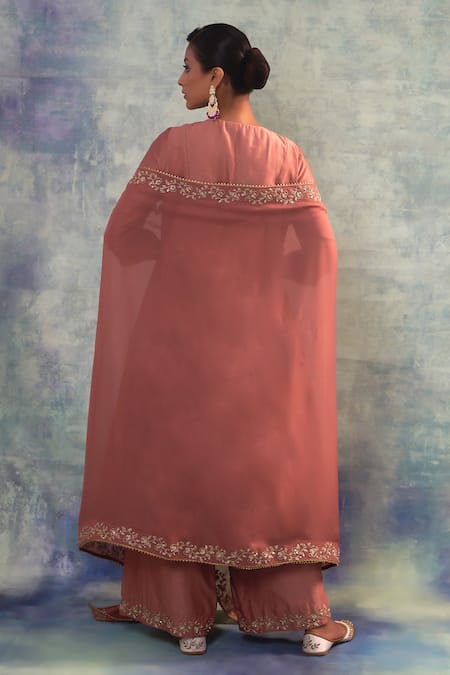 Shop Sonia Khatri Pink Silk, Organza Sequins, Embroidery Round Neck Charm Suit Palazzo Set at Aza Fashions Shop_Sonia Khatri_Pink Silk, Organza Sequins, Embroidery Round Neck Charm Suit Palazzo Set _at_Aza_Fashions