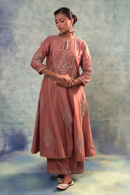 Sonia Khatri Pink Silk, Organza Sequins, Embroidery Round Neck Charm Suit Palazzo Set at Aza Fashions Sonia Khatri_Pink Silk, Organza Sequins, Embroidery Round Neck Charm Suit Palazzo Set _at_Aza_Fashions