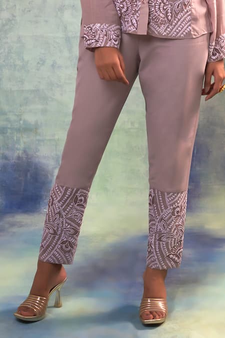 Sonia Khatri Purple Muslin, Organza Sequins, Embroidery Collared, Suave Shirt And Pant Set Online at Aza Fashions Sonia Khatri_Purple Muslin, Organza Sequins, Embroidery Collared, Suave Shirt And Pant Set _Online_at_Aza_Fashions