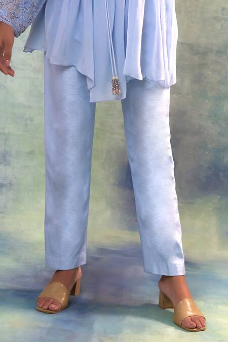 Sonia Khatri Blue Georgette, Organza, Silk Sequins, Pale Cornflower Top And Pant Set Online at Aza Fashions Sonia Khatri_Blue Georgette, Organza, Silk Sequins, Pale Cornflower Top And Pant Set _Online_at_Aza_Fashions