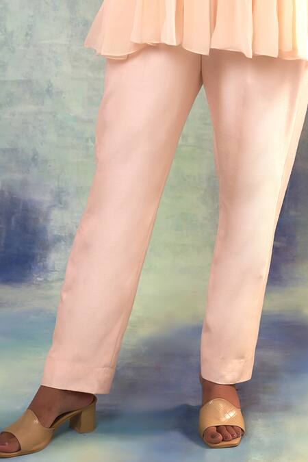 Sonia Khatri Peach Georgette, Organza, Silk Sequins, Embroidery Puff Serenity Top And Pant Set Online at Aza Fashions Sonia Khatri_Peach Georgette, Organza, Silk Sequins, Embroidery Puff Serenity Top And Pant Set _Online_at_Aza_Fashions