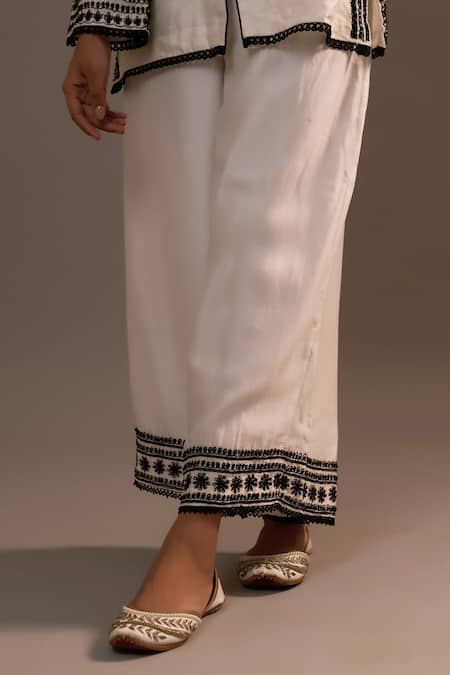 Buy Sonia Khatri White Silk Sequins, Lace Mandarin Collar Embroidered Shirt And Palazzo Set Online at Aza Fashions Buy_Sonia Khatri_White Silk Sequins, Lace Mandarin Collar Embroidered Shirt And Palazzo Set _Online_at_Aza_Fashions