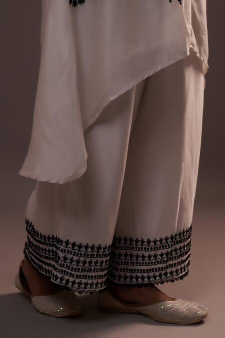 Sonia Khatri White Silk Embroidery Collared Alpana Bloom Kurta With Palazzo at Aza Fashions Sonia Khatri_White Silk Embroidery Collared Alpana Bloom Kurta With Palazzo _at_Aza_Fashions