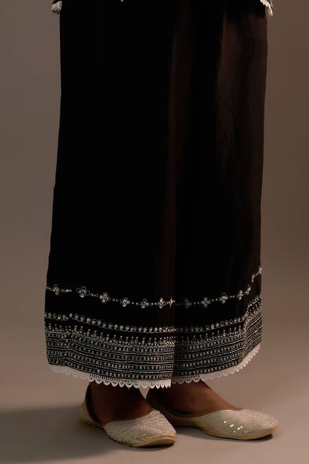 Buy_Sonia Khatri_Black Silk Sequins, Lace Collared Enchanting Umbra Work Shirt With Palazzo 