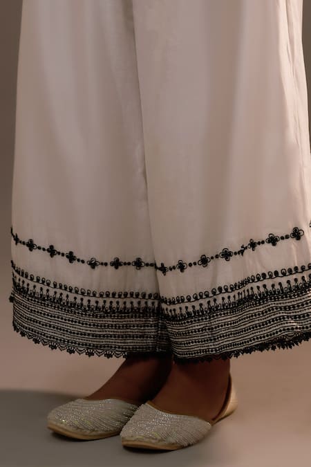 Shop_Sonia Khatri_White Silk, Cotton Sequins, Enchanting Umbra Flora Shirt With Palazzo _Online_at_Aza_Fashions