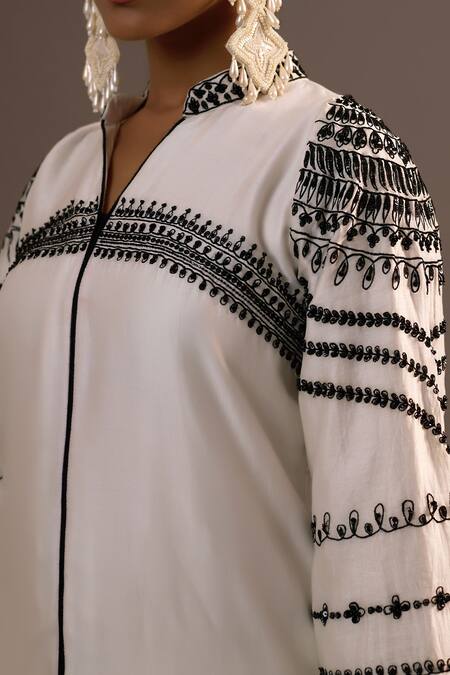 Sonia Khatri_White Silk, Cotton Sequins, Enchanting Umbra Flora Shirt With Palazzo _at_Aza_Fashions