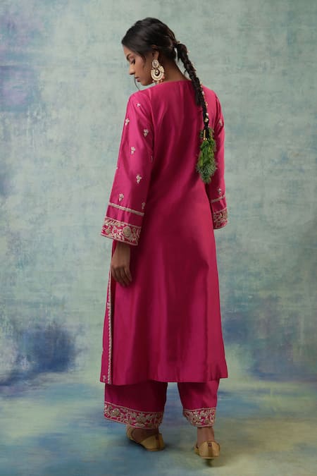 Shop Sonia Khatri Pink Organza, Silk Sequins, Mirrors, Beads, Tulip Flora Kurta Palazzo Set at Aza Fashions Shop_Sonia Khatri_Pink Organza, Silk Sequins, Mirrors, Beads, Tulip Flora Kurta Palazzo Set _at_Aza_Fashions