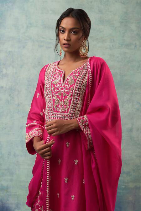 Shop Sonia Khatri Pink Organza, Silk Sequins, Mirrors, Beads, Tulip Flora Kurta Palazzo Set Online at Aza Fashions Shop_Sonia Khatri_Pink Organza, Silk Sequins, Mirrors, Beads, Tulip Flora Kurta Palazzo Set _Online_at_Aza_Fashions