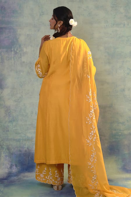 Shop Sonia Khatri Yellow Organza, Silk Sequins, Beads, Pearls, Blossom Flora Anarkali Palazzo Set at Aza Fashions Shop_Sonia Khatri_Yellow Organza, Silk Sequins, Beads, Pearls, Blossom Flora Anarkali Palazzo Set _at_Aza_Fashions