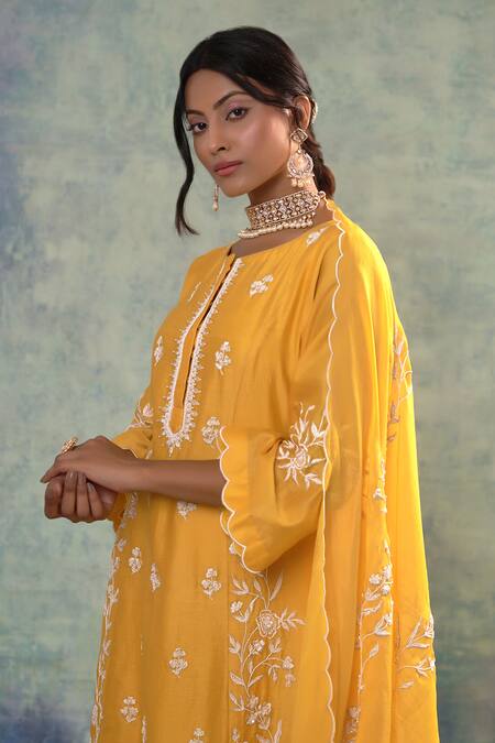 Sonia Khatri Yellow Organza, Silk Sequins, Beads, Pearls, Blossom Flora Anarkali Palazzo Set Online at Aza Fashions Sonia Khatri_Yellow Organza, Silk Sequins, Beads, Pearls, Blossom Flora Anarkali Palazzo Set _Online_at_Aza_Fashions