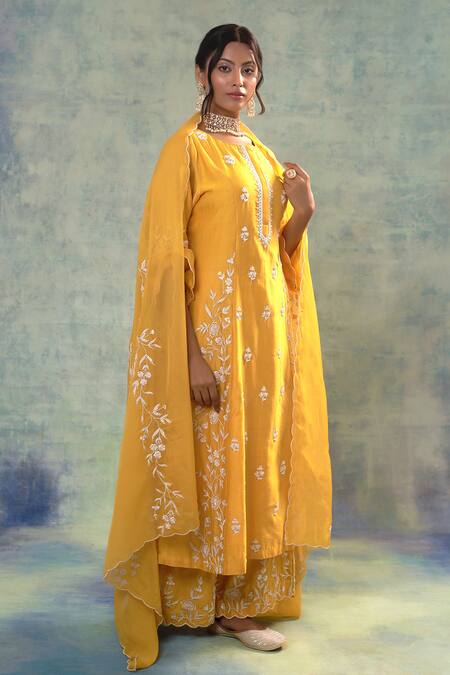 Buy Sonia Khatri Yellow Organza, Silk Sequins, Beads, Pearls, Blossom Flora Anarkali Palazzo Set Online at Aza Fashions Buy_Sonia Khatri_Yellow Organza, Silk Sequins, Beads, Pearls, Blossom Flora Anarkali Palazzo Set _Online_at_Aza_Fashions