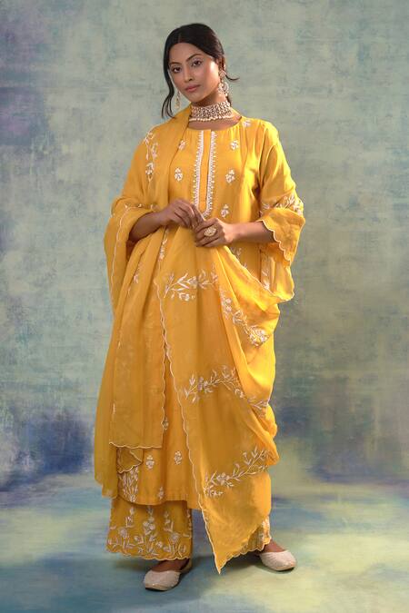 Shop Sonia Khatri Yellow Organza, Silk Sequins, Beads, Pearls, Blossom Flora Anarkali Palazzo Set Online at Aza Fashions Shop_Sonia Khatri_Yellow Organza, Silk Sequins, Beads, Pearls, Blossom Flora Anarkali Palazzo Set _Online_at_Aza_Fashions