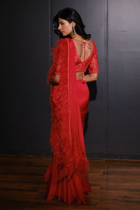 Ohaila Khan Embellished Blouse & Pre-Stitched Saree Set 