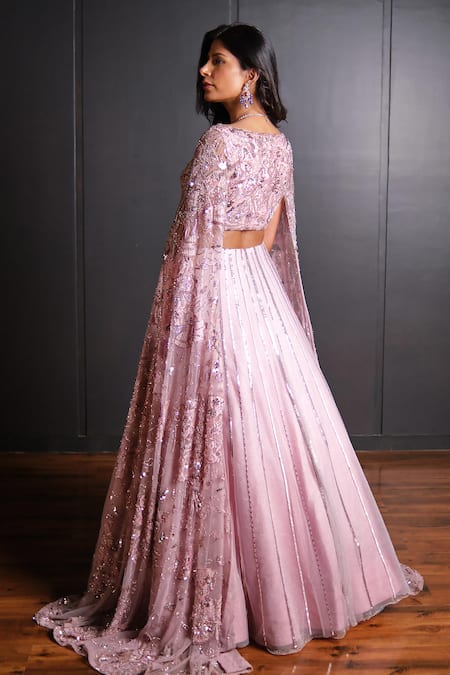 Ohaila Khan Pink Tulle, Lace Sequins, Crystals, Beads Embroidered Blouse And Lehenga Set Online at Aza Fashions Ohaila Khan_Pink Tulle, Lace Sequins, Crystals, Beads Embroidered Blouse And Lehenga Set _Online_at_Aza_Fashions