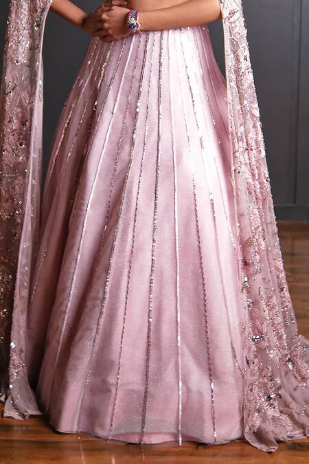 Shop Ohaila Khan Pink Tulle, Lace Sequins, Crystals, Beads Embroidered Blouse And Lehenga Set Online at Aza Fashions Shop_Ohaila Khan_Pink Tulle, Lace Sequins, Crystals, Beads Embroidered Blouse And Lehenga Set _Online_at_Aza_Fashions