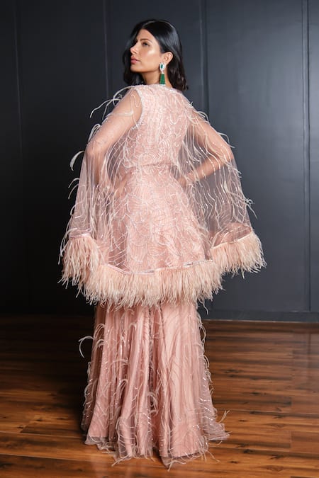 Ohaila Khan Pink Tulle Pearls, Sequins, Crystals, Hand Embellished Kurta And Sharara Set Online at Aza Fashions Ohaila Khan_Pink Tulle Pearls, Sequins, Crystals, Hand Embellished Kurta And Sharara Set _Online_at_Aza_Fashions