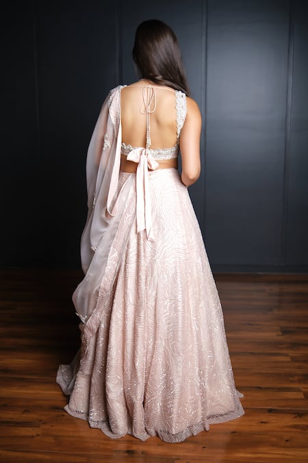 Shop Ohaila Khan Pink Organza, Tulle Sequins, Crystals Embroidered Blouse Bridal Lehenga Set at Aza Fashions Shop_Ohaila Khan_Pink Organza, Tulle Sequins, Crystals Embroidered Blouse Bridal Lehenga Set _at_Aza_Fashions