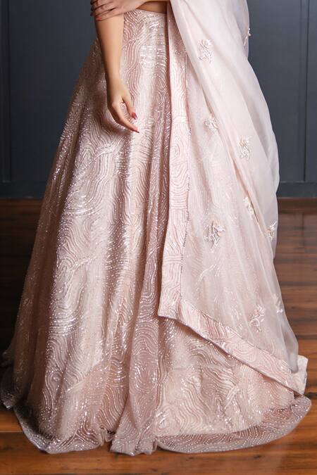 Ohaila Khan Pink Organza, Tulle Sequins, Crystals Embroidered Blouse Bridal Lehenga Set Online at Aza Fashions Ohaila Khan_Pink Organza, Tulle Sequins, Crystals Embroidered Blouse Bridal Lehenga Set _Online_at_Aza_Fashions