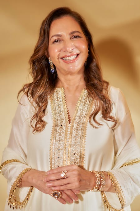 Shop_Ohaila Khan_Ivory Organza And Chanderi Embroidery Floral Kheer A-line Kurta Set  _Online_at_Aza_Fashions