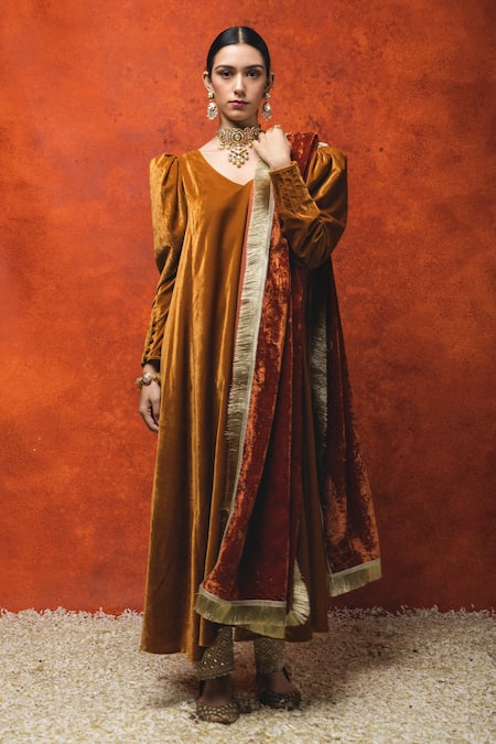 Ohaila Khan Chestnut Power Shoulder Anarkali Set 