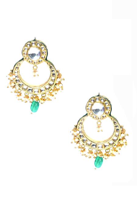Buy_Just Shradhas_Gold Plated Pearls, Gota Patti, Beads Kundan Studded Chandbalis_Online_at_Aza_Fashions