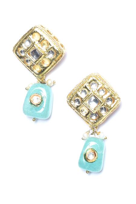 Shop_Just Shradhas_Gold Plated Pearls, Beads, Diamonds Kundan Studded Drop Earrings _Online_at_Aza_Fashions