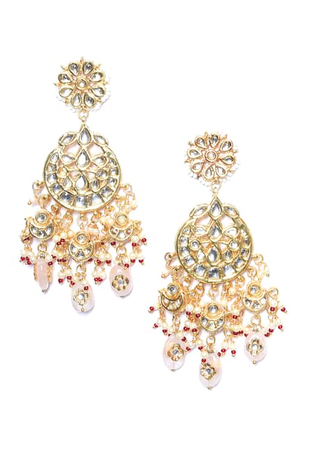 Buy_Just Shradhas_Gold Plated Pearls, Lace, Beads Crecent Kundan Studded Earrings _Online_at_Aza_Fashions