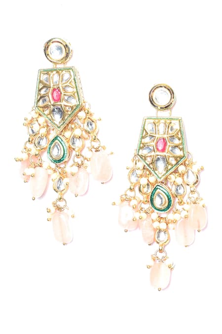 Buy_Just Shradhas_Multi Color Pearls, Beads, Diamonds Kundan Drop Studded Earrings _Online_at_Aza_Fashions