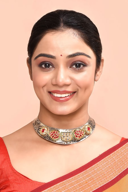 Just Shradhas_Multi Color Kundan Studded Hasli Choker _Online_at_Aza_Fashions