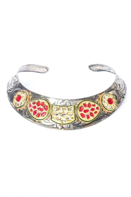 Buy_Just Shradhas_Multi Color Kundan Studded Hasli Choker _Online_at_Aza_Fashions