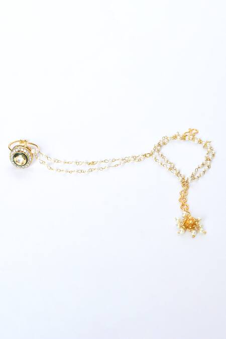 Buy_Just Shradhas_Gold Plated Pearls Multistrand Hathphool _Online_at_Aza_Fashions