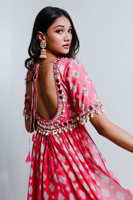 Ria Shah Label Embellished Motif Pattern Long Top With Sharara 