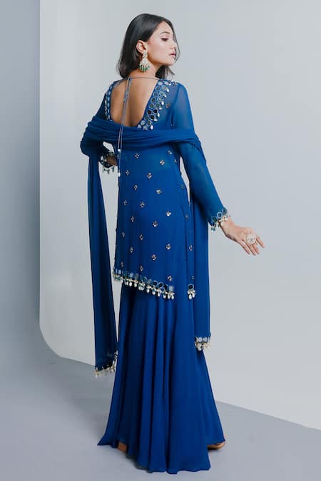 Ria Shah Label Embroidered Blue Kurta Sharara Set 