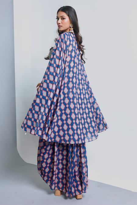 Ria Shah Label Embellished Motif Pattern Cape Bustier Set 