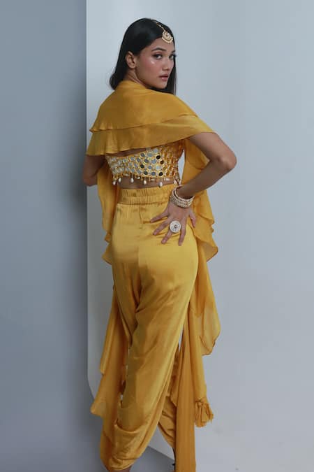 Ria Shah Label Ruffled Tassel Detail Cape Blouse Set 