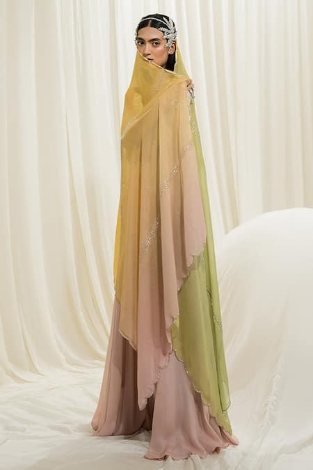 EASE Pink Viscose, Crepe, Organza Embroidery, Sequins V-neck Kurta Sharara Set at Aza Fashions EASE_Pink Viscose, Crepe, Organza Embroidery, Sequins V-neck Kurta Sharara Set _at_Aza_Fashions