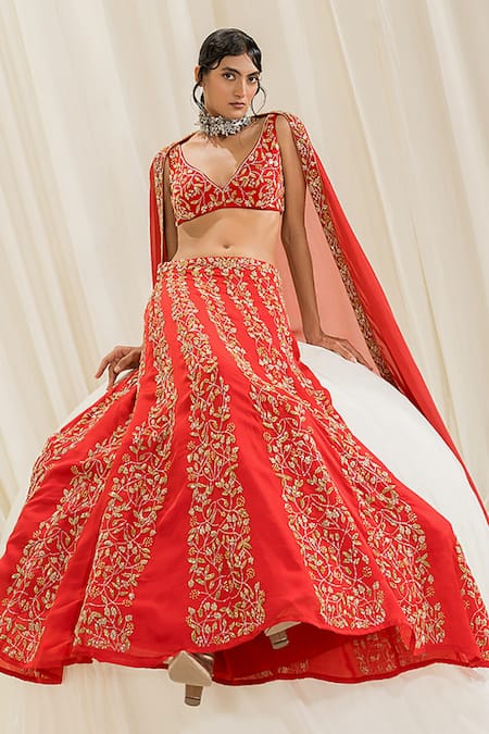 Red Embroidered Velvet Bridal Lehenga Choli 2279LG08