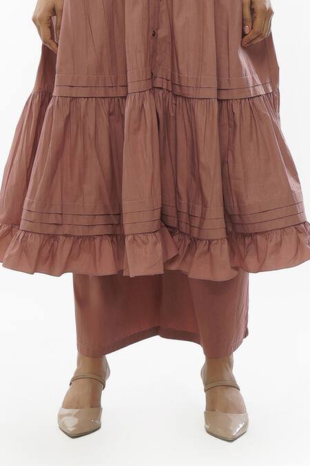 Buy Khat Pink Cotton Round Neck Pintucked Yoke Tiered Dress And Pant Set Online at Aza Fashions Buy_Khat_Pink Cotton Round Neck Pintucked Yoke Tiered Dress And Pant Set _Online_at_Aza_Fashions