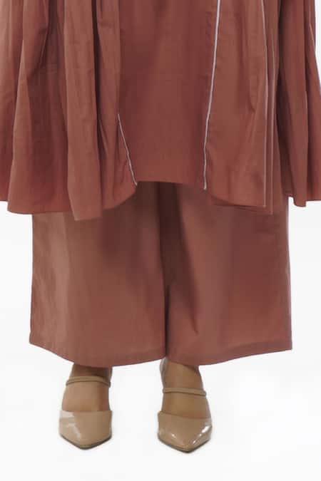 Khat Pink Cotton, Poplin V-neck Side Gathered Tunic Pant Set at Aza Fashions Khat_Pink Cotton, Poplin V-neck Side Gathered Tunic Pant Set _at_Aza_Fashions