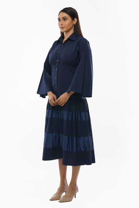 Shop_Khat_Blue Cotton Collared Sleeve Shirt Dress _Online_at_Aza_Fashions